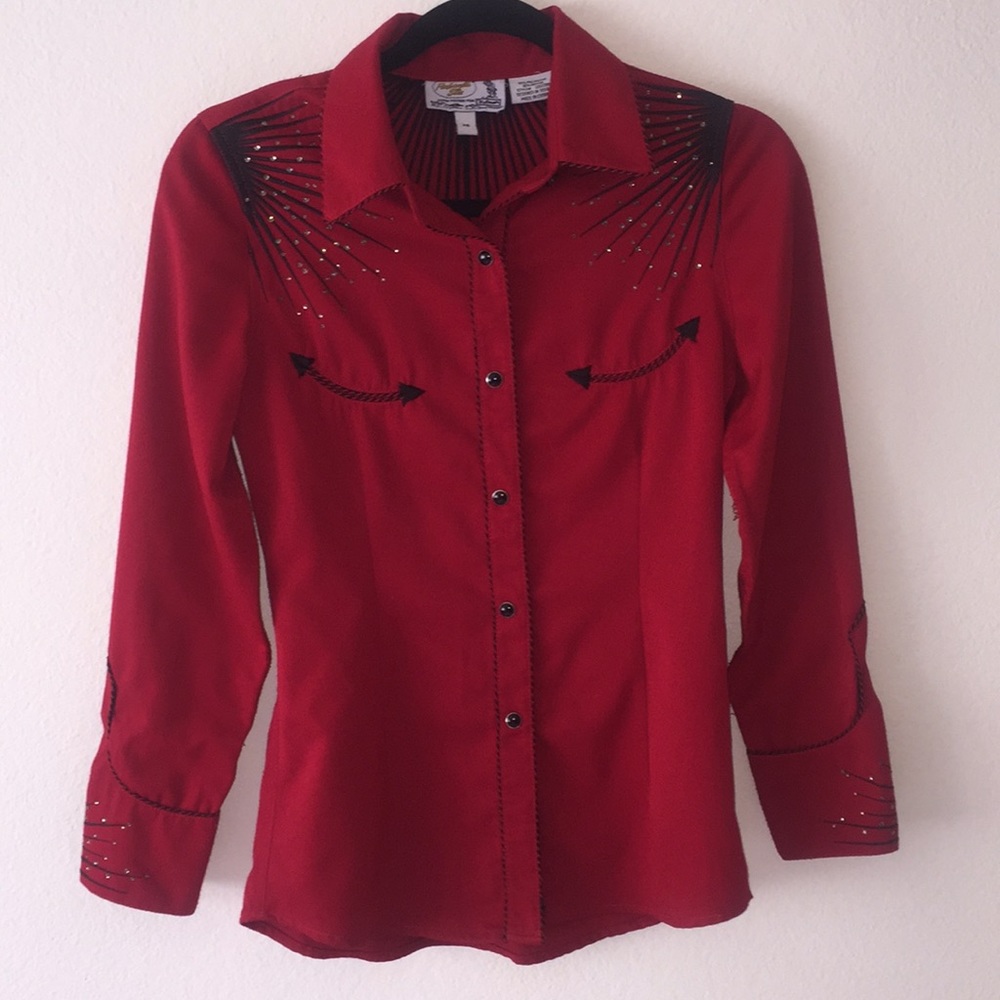 Retro Western Rockabilly Red Snap Button Top